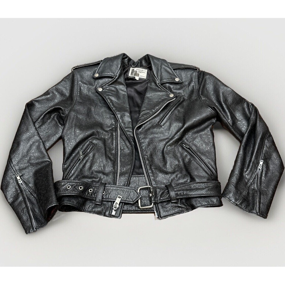VTG Urban Art Leather Jacket 80's 90s Rain Wet Look Punk Black Size S moto biker